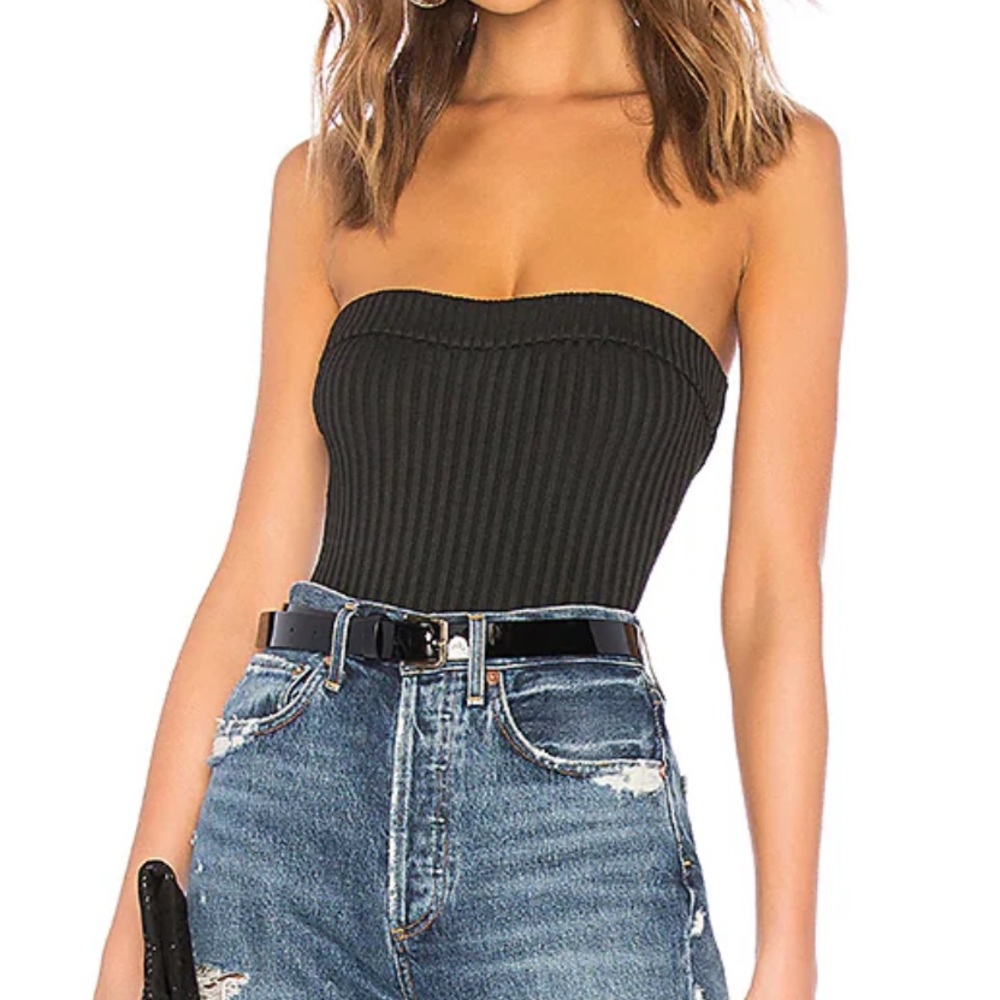NBD Black Ribbed Strapless Bodysuit